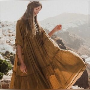 Free People Celestial Skies BoHo Festival Gauzy Summer Beachy Dress Tassels S